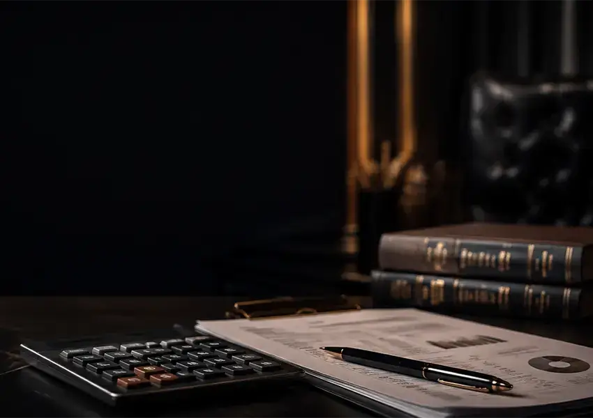 Faiz hesaplama aracı için hukuk ve finans temalı hesaplama görseli
